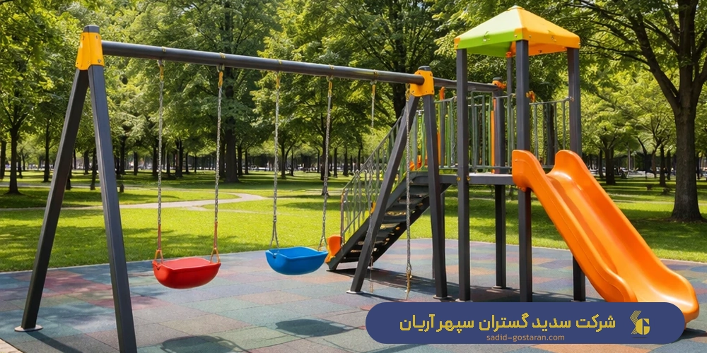 سفارش و تولید تاب و سرسره فلزی باغی و پارکی برای فضای باز کودکان