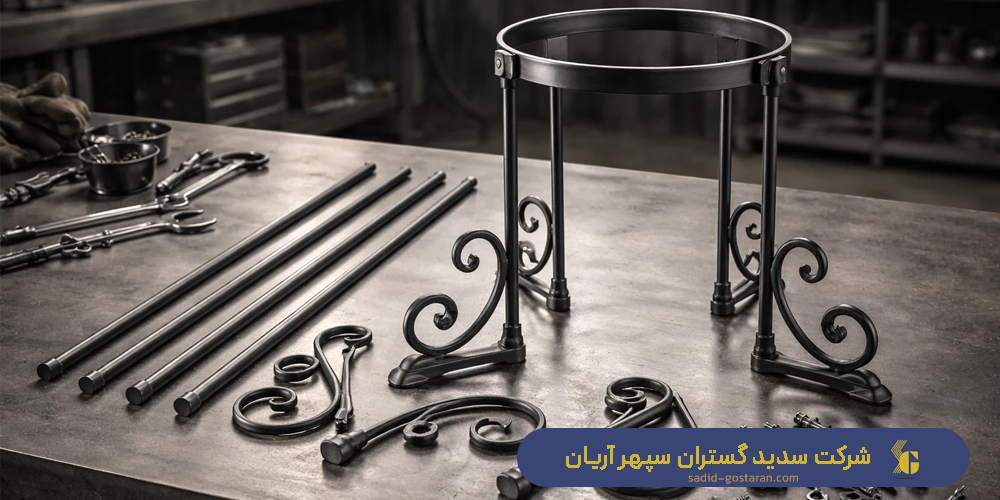 اجزای پایه گلدان آهنی