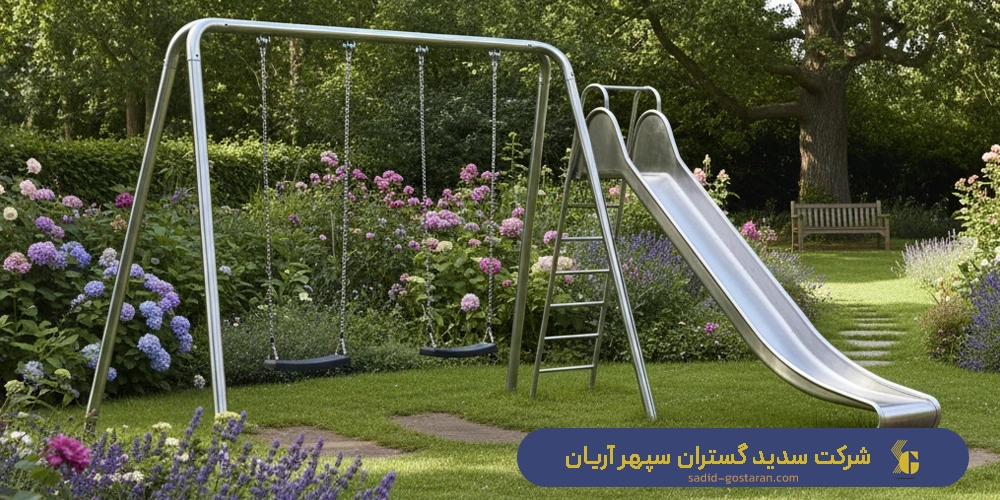 سفارش و ساخت تاب و سرسره فلزی باغی و پارکی برای فضای باز کودکان - مزایای طراحی تاب و سرسره فلزی از شرکت سدید گستران سپهر آریان