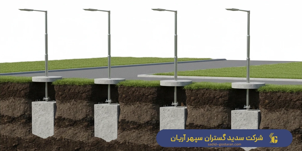 ساخت پایه چراغ بلند دفنی