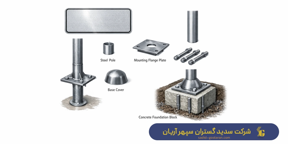 اجزای پایه تابلو ترافیکی فلزی - ساخت تابلو راهنمایی رانندگی 