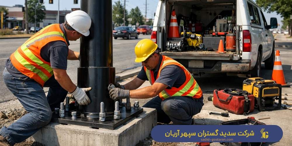 نحوه نصب پایه چراغ راهنمایی و ترافیکی