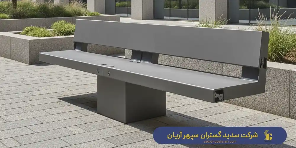ساخت نیمکت فلزی تک پایه - خرید نیمکت فلزی تک پایه - قیمت نیمکت تک پایه فلزی - نصب نیمکت فلزی با پایه مرکزی توسط شرکت سدید گستران سپهر آریان
